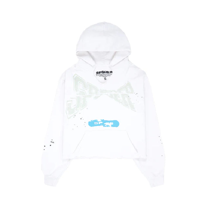 Sp5der Cropped White Hoodie