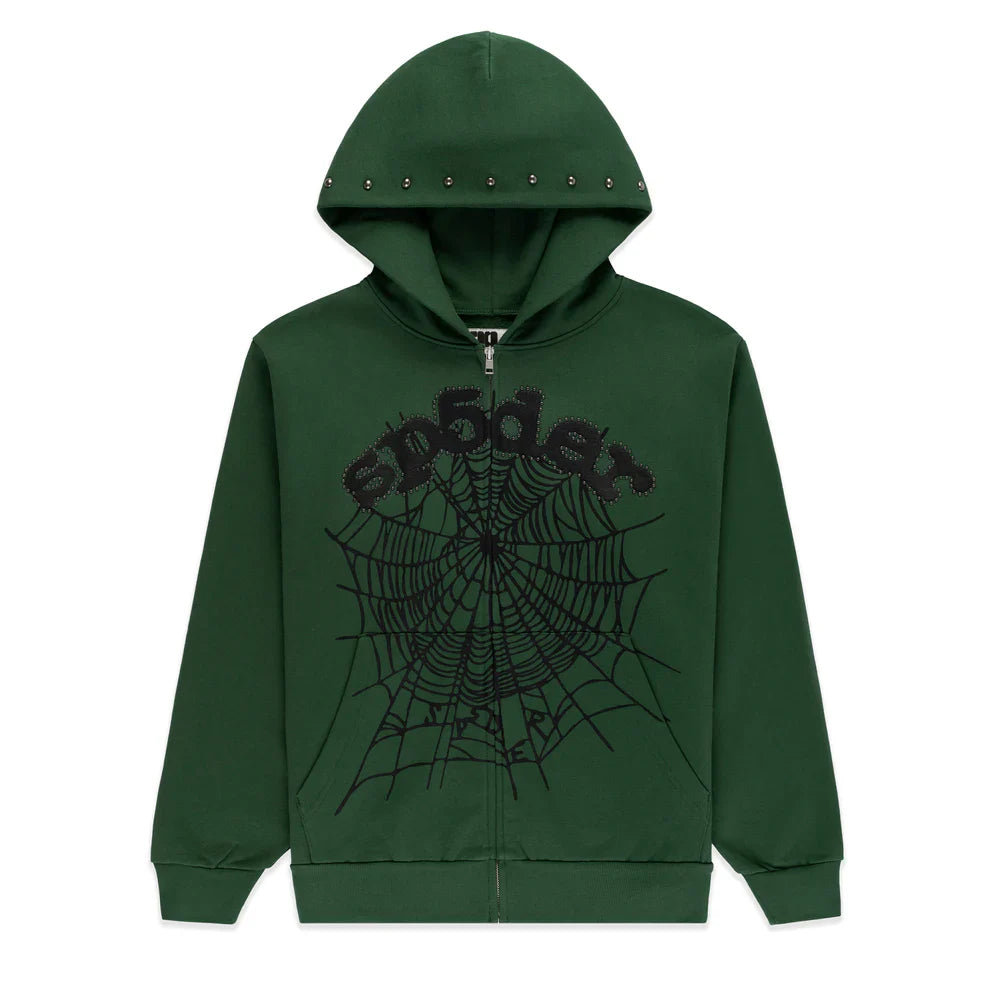 Sp5der Green Studded Web Hoodie