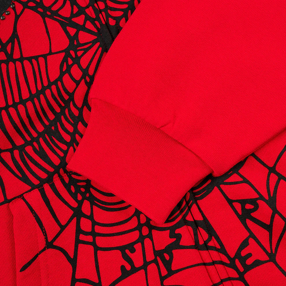 Sp5der Red Studded Web Zip Hoodie