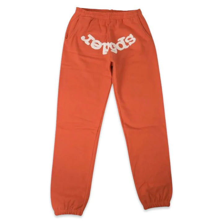 Sp5der Rhinestone Web Suit Orange Sweatpants